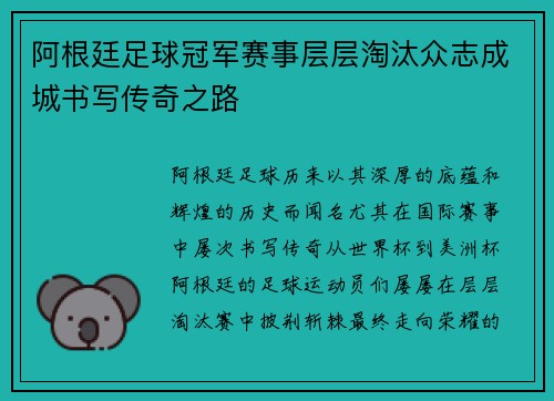 阿根廷足球冠军赛事层层淘汰众志成城书写传奇之路