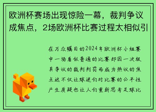 欧洲杯赛场出现惊险一幕，裁判争议成焦点，2场欧洲杯比赛过程太相似引发质疑_怎么做到的_
